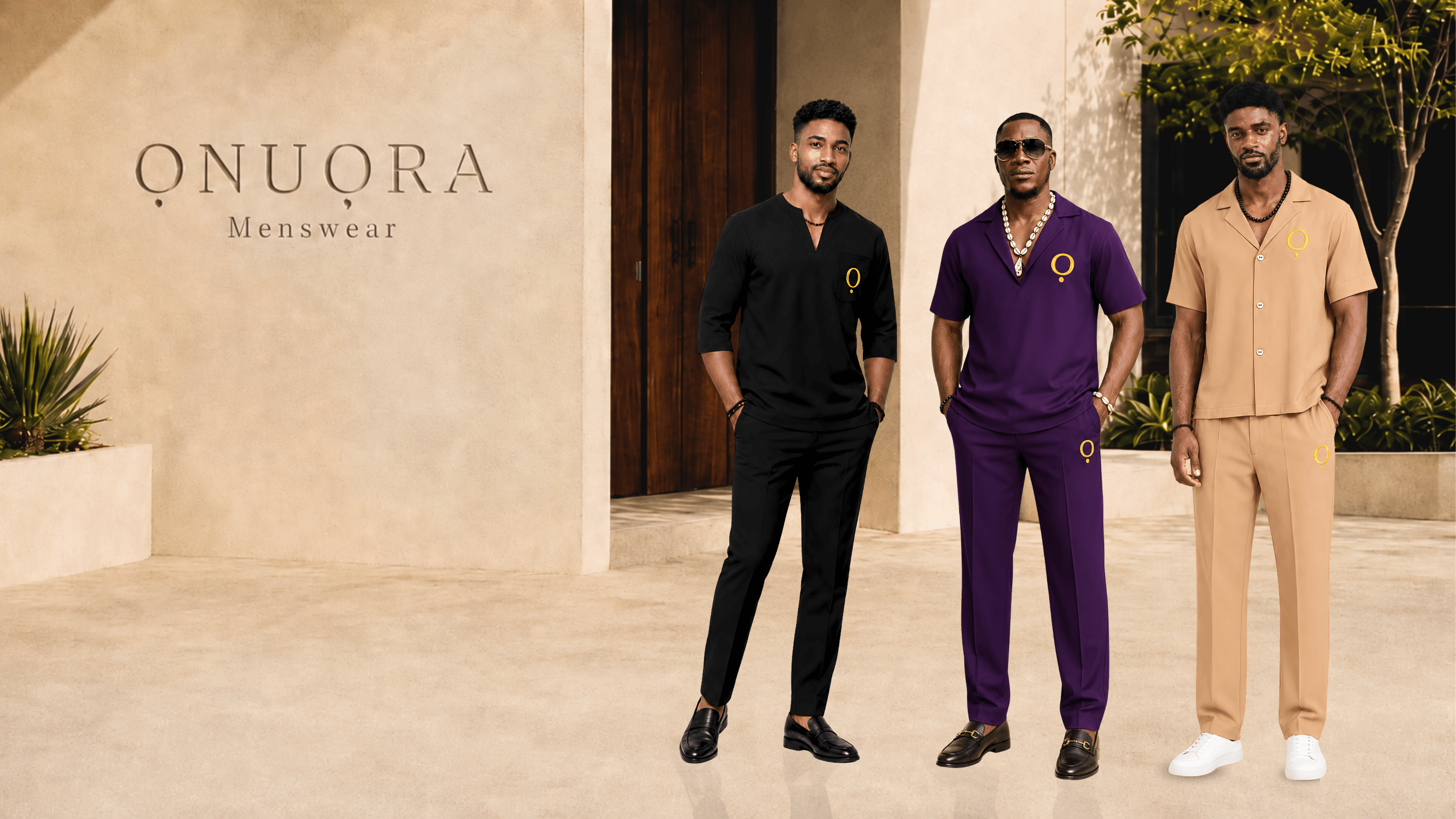 ỌNUỌRA models wearing contemporary African menswear