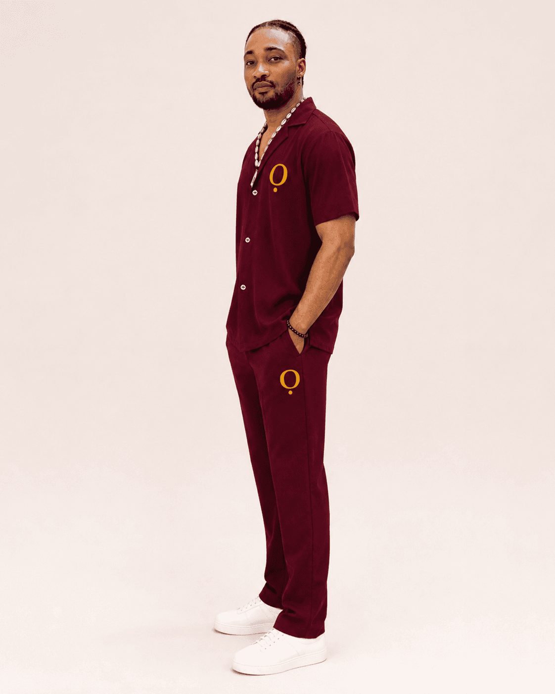 ỌNUỌRA burgundy Cowrie Collection outfit